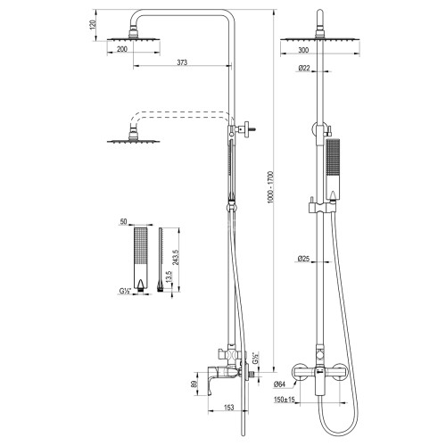Смеситель Lemark Ursus LM7260BG для душа с регулируемой высотой штанги и верхней душевой лейкой "Тро