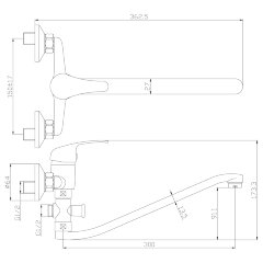 Смеситель Rossinka Y35-35 для ванны универсальный с S-образным изливом