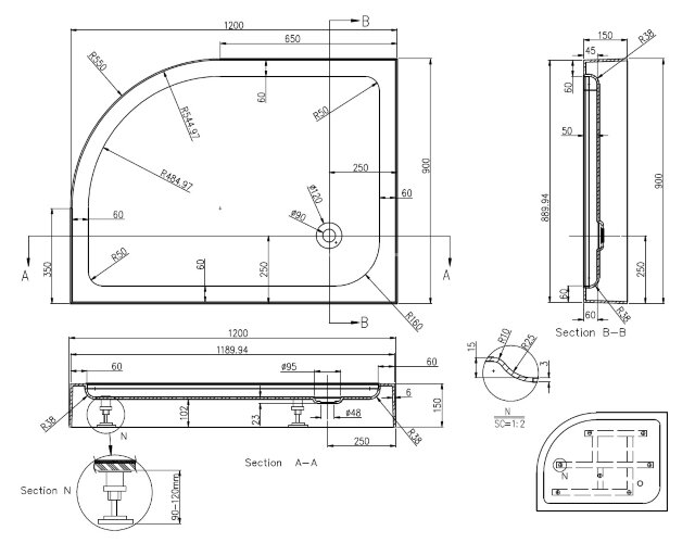 Душевой поддон Azario 900х1200х150 L, для VICTORIA 2131-1-L