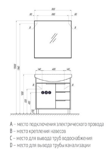 Зеркало AQUATON РИКО 80 (1A216502RI010)