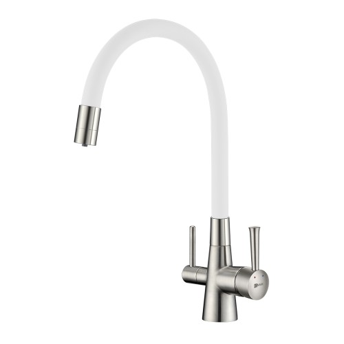 Смеситель Lemark Comfort LM3075BN-White для кухни с гибким изливом, с подключением к фильтру с питье