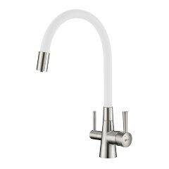 Смеситель Lemark Comfort LM3075BN-White для кухни с гибким изливом, с подключением к фильтру с питье