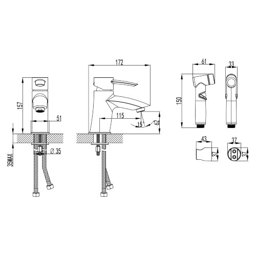 Смеситель Lemark Atlantiss LM3216C для раковины с гигиеническим душем