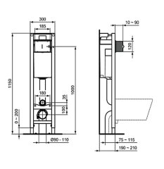 Комплект инсталляции Ideal Standard ProSys Eco Frame M с унитазом Eurovit Rimless безободковый Cut R