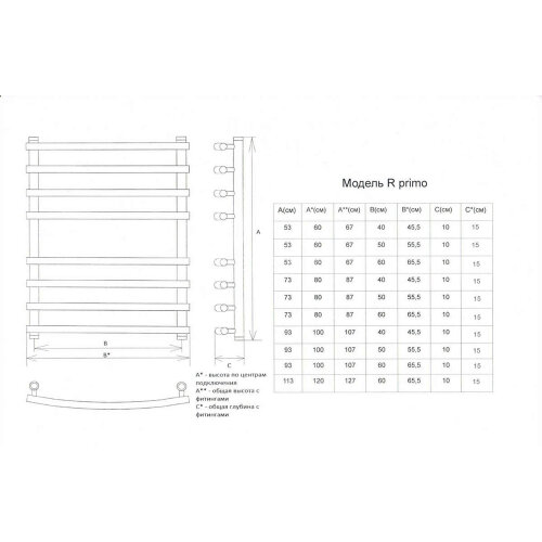 Полотенцесушитель водяной ДВИН R Primo 80/50 1"-3/4"-1/2" К3 Белый (4627085953036)