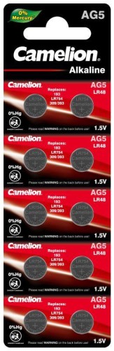 Элемент питания алкалиновый "таблетка" LR754/393A/193/G 5 Mercury Free AG5-BP0%Hg для часов BL-10 (б