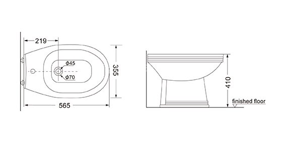 Биде напольное Creo Ceramique MARSEILLE 570х360х420 (MA2000)
