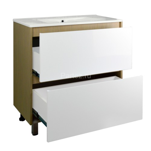 Комплект тумба Стиль Stella 70/2Н 720х810х460 Дуб дымчатый/Белый, под раковину Leon 7506-70 (CS00076