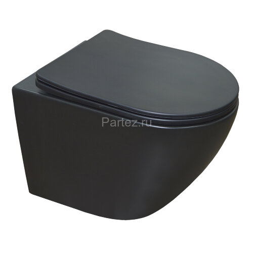 Унитаз подвесной Azario Gloria 480х370х360 безободковый, с сиденьем микролифт, чёрный матовый (AZ-20