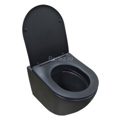 Унитаз подвесной Azario Gloria 480х370х360 безободковый, с сиденьем микролифт, чёрный матовый (AZ-20