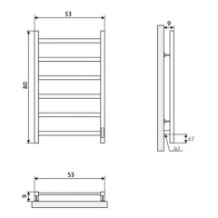 Полотенцесушитель электрический ДВИН J plaza neo 80/50 К диммер квадрат, чёрный матовый (46567591790