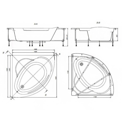 Ванна акриловая Roca BALI угловая 150X150 белая
