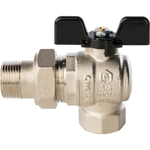 Кран шаровой полнопроходной угловой с американкой 3/4 Stout