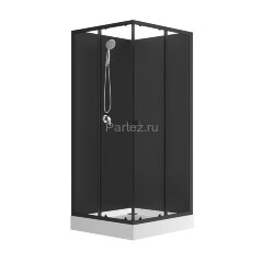 Душевая кабина Loranto NEO 90x90x(190+15) с низким поддоном 15см, прозрачное закаленное стекло 5 мм, задние стеклянные стенки черные, профиль черный-м