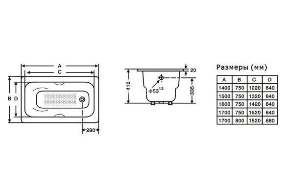 Ванна чугунная Goldman Donni 150х75х42, с ножками и ручками