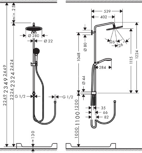 26793000 Croma Select S 280 Air 1jet Showerpipe Reno EcoSmart
