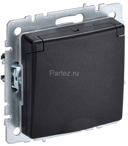 Розетка BRITE РСбш10-3-БрЧ 16А IP20 с заземл. защ. шторки с крышкой черн. IEK BR-R16-16-K02