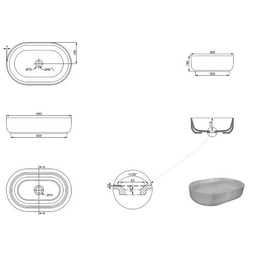 Раковина-чаша Creo Ceramique 580х380х140 накладная, овальная, керамика, белый матовый (PU4300MRMWH)