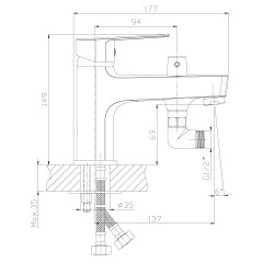 Смеситель Rossinka S35-38 на борт ванны на 1 отверстие