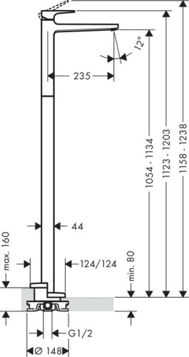 74530000 Metropol Смеситель напольного монтажа, однорычажный, с рукояткой Loop, без сливного гарниту