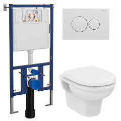 Промо-сет, состоящий из инсталляции Loranto, кнопки для инсталляции круглой белой, подвесного унитаз