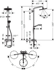 26791000 Croma Select 280 Air 1jet Showerpipe с однорычажным смесителем