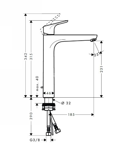 31531000 Focus Смеситель для раковины 230, однорычажный, с донным клапаном