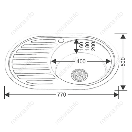 Мойка 7750 U MELANA 0,6/160 МАТОВАЯ врезная овальная с сифоном (122 M t*12)