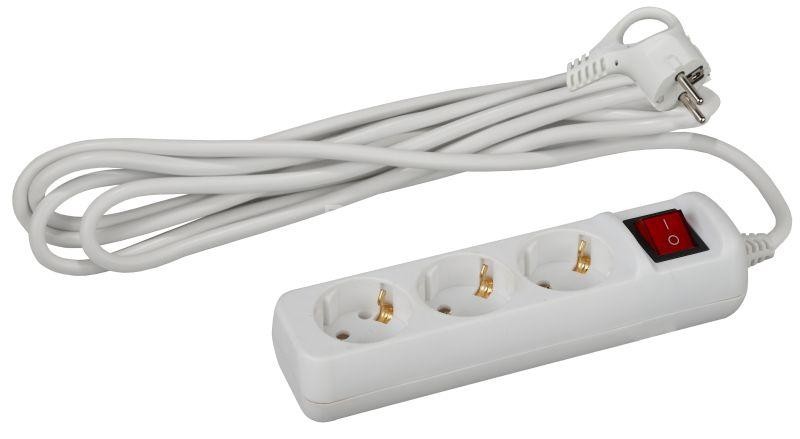 Удлинитель электрический UX-3es-1.5m с заземлением с выключателем 3 розетки 1.5м ПВС 3х0.75кв.мм 10А