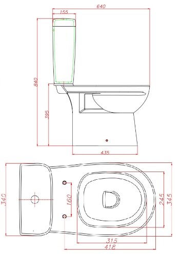 Унитаз-компакт Керамин Альбано R 350х640х840 с жестким сиденьем, с двухрежимной спускной арматурой и