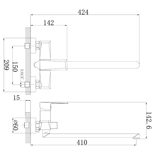 Смеситель Rossinka RS38-32 для ванны универсальный