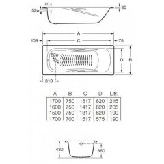 Ванна стальная Roca PRINCESS 170х75, противоскользящее покрытие (7.2202.E.000.0)