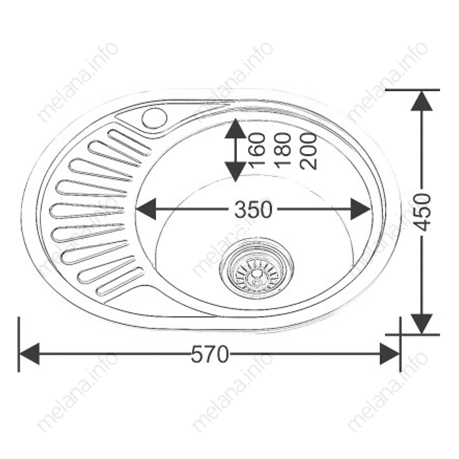 Мойка 5745 U MELANA 0,6/160 ДЕКОР врезная овальная с сифоном (119D t *12)
