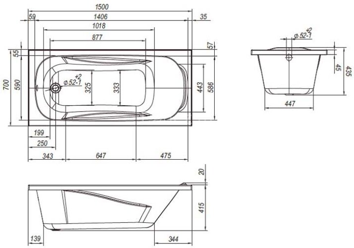 Ванна пристенная Loranto Арктика 1500х700, ABS пластик, белая (CS00036341)