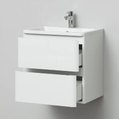 Комплект тумба Итана Roberto 60 (597х454х606) подвесная, с раковиной Adel 60/Adelina 60, белый гляне