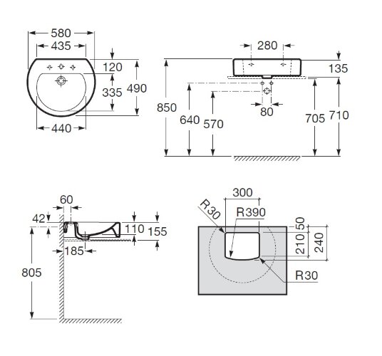 Z HAPPENING Раковина 580x490х155 мм б/пьед., отв.п/смесит.