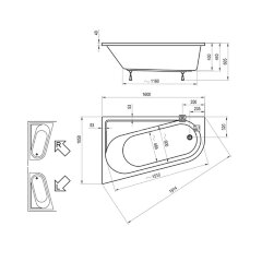 Ванна акриловая Ravak CHROME 160х105 L, белая