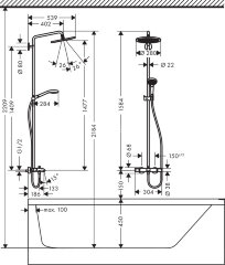26792000 Croma Select 280 Air 1jet Showerpipe для ванны с термостатом