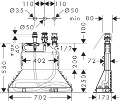 Hansgrohe 13437180 Скрытая часть монтаж смесителя на 3 отверстия на край ванны, 1/2