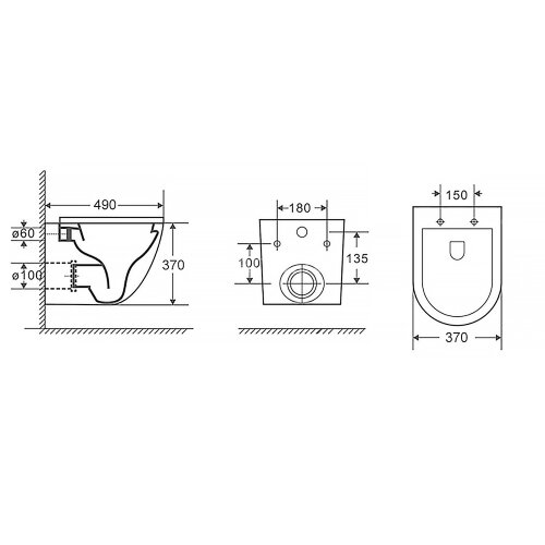 Унитаз подвесной Azario Grado 370х490х370 безободковый, с быстросъемныйм сидением микролифт, серый м