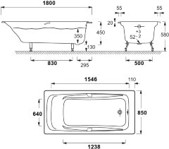 Ванна чугунная Jacob Delafon REPOS 180х85 с антискользящим покрытием, без отверстий для ручек (E2904