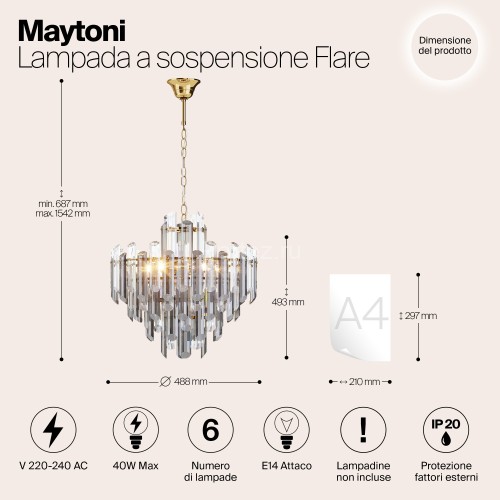 Подвесная люстра Maytoni DIA200PL-06G