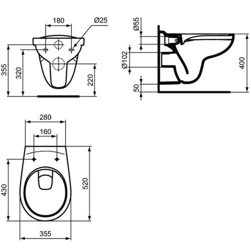 Промо-комплект Унитаз подвесной Ideal Standard Eurovit безободковый + инсталляция + кнопка смыва
