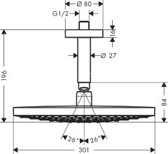 Hansgrohe 27337000 Верхний душ Raindance Select S 300 2jet, с потолочным подсоединением, 1/2