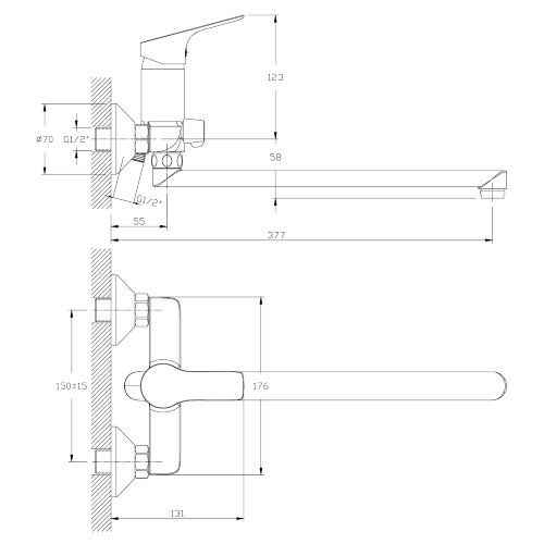 Смеситель Rossinka RS29-33 для ванны универсальный