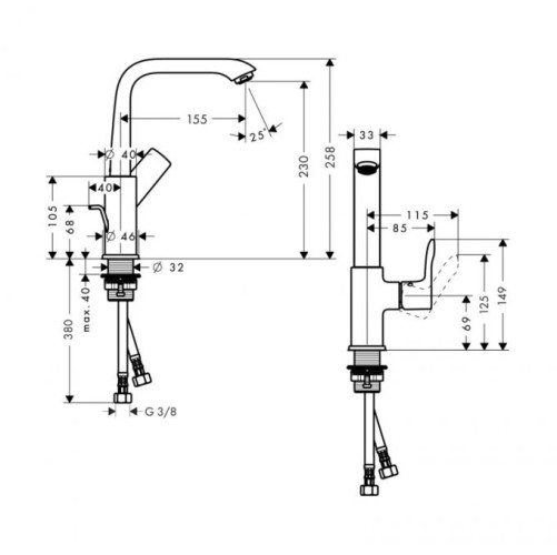 31087000 Metris Смеситель для раковины 230, однорычажный, поворотный излив