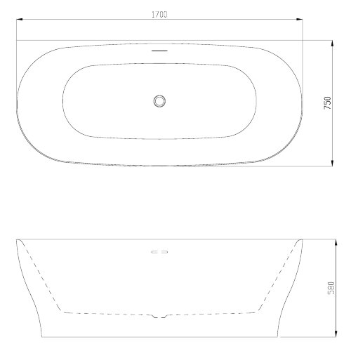 Ванна акриловая Azario OLEAN 1700x750x580 пристенная, в комплекте с сифоном и металлической рамой (O