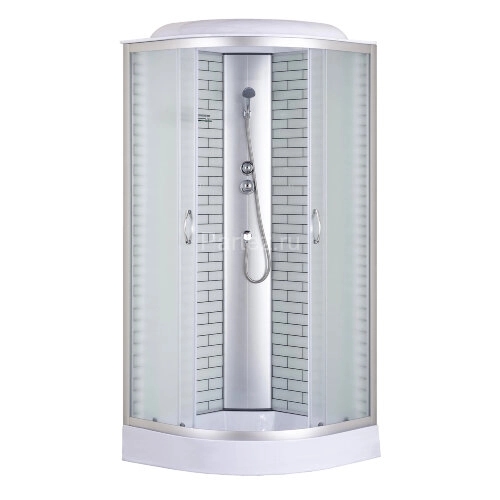 Душевая кабина Loranto SUNWAY 100х100х215 поддон 13см, белый кирпичный узор, матовое стекло 4мм, профиль хром (CS661013FW100)