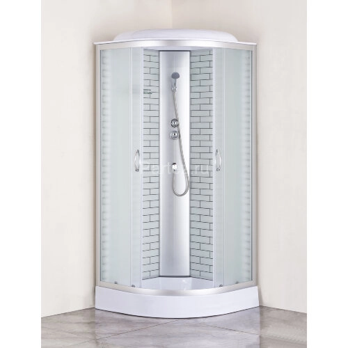 Душевая кабина Loranto SUNWAY 100х100х215 поддон 13см, белый кирпичный узор, матовое стекло 4мм, профиль хром (CS661013FW100)