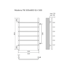 Полотенцесушитель водяной AZARIO MODENA 500/800 6 секций, боковое подключение, 1", хром (AZ08558)